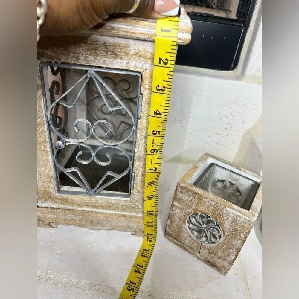 Pier 1 Imports Rustic Wooden Lantern with Metal Accents